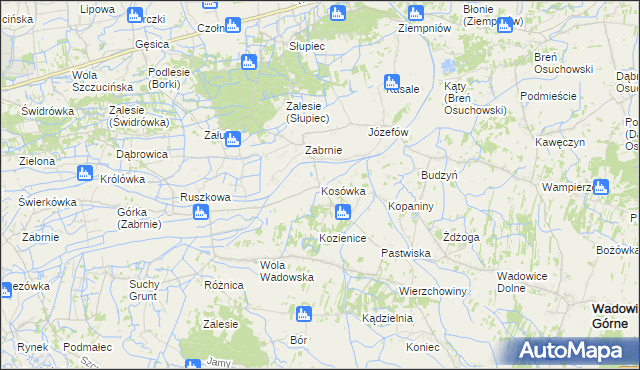 mapa Kosówka gmina Wadowice Górne, Kosówka gmina Wadowice Górne na mapie Targeo