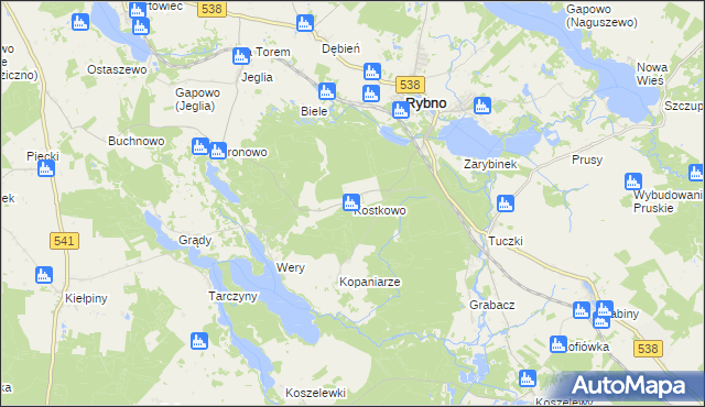 mapa Kostkowo gmina Rybno, Kostkowo gmina Rybno na mapie Targeo