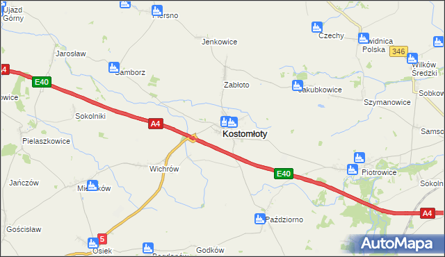 mapa Kostomłoty powiat średzki, Kostomłoty powiat średzki na mapie Targeo