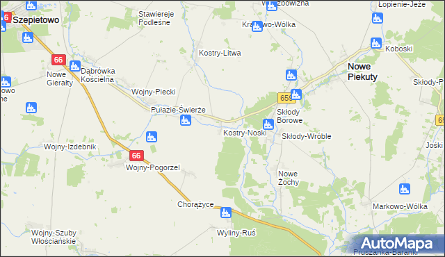 mapa Kostry-Noski, Kostry-Noski na mapie Targeo