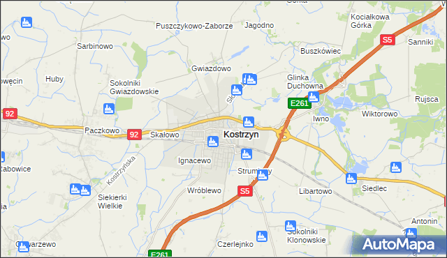 mapa Kostrzyn powiat poznański, Kostrzyn powiat poznański na mapie Targeo