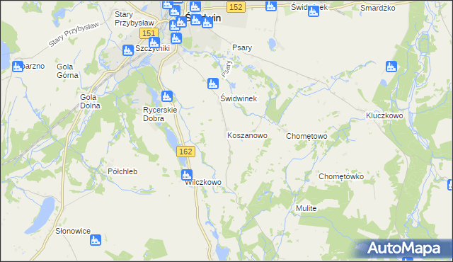 mapa Koszanowo gmina Brzeżno, Koszanowo gmina Brzeżno na mapie Targeo