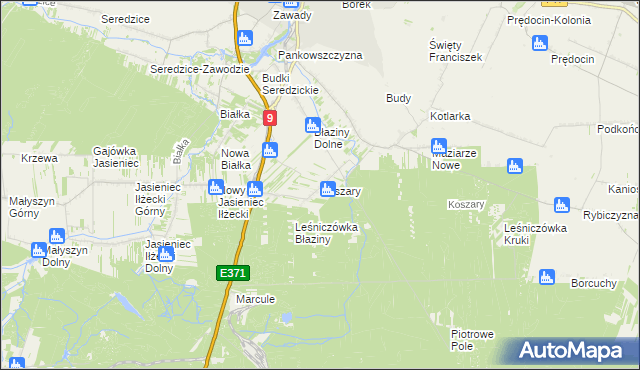 mapa Koszary gmina Iłża, Koszary gmina Iłża na mapie Targeo