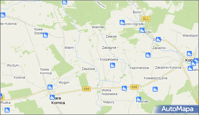 mapa Koszelówka gmina Stara Kornica, Koszelówka gmina Stara Kornica na mapie Targeo