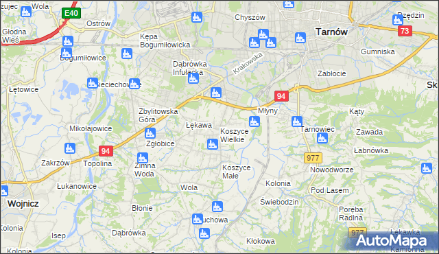 mapa Koszyce Wielkie, Koszyce Wielkie na mapie Targeo