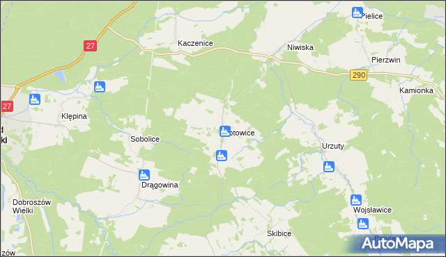 mapa Kotowice gmina Nowogród Bobrzański, Kotowice gmina Nowogród Bobrzański na mapie Targeo