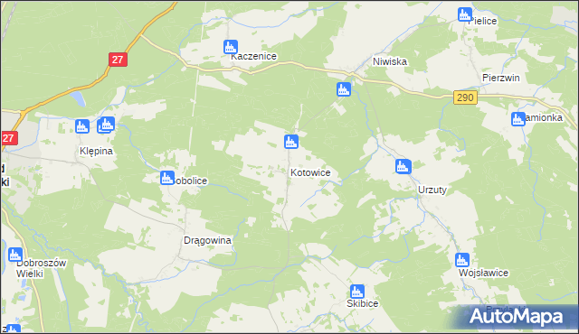 mapa Kotowice gmina Nowogród Bobrzański, Kotowice gmina Nowogród Bobrzański na mapie Targeo