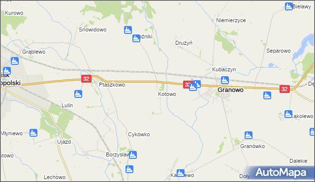 mapa Kotowo gmina Granowo, Kotowo gmina Granowo na mapie Targeo