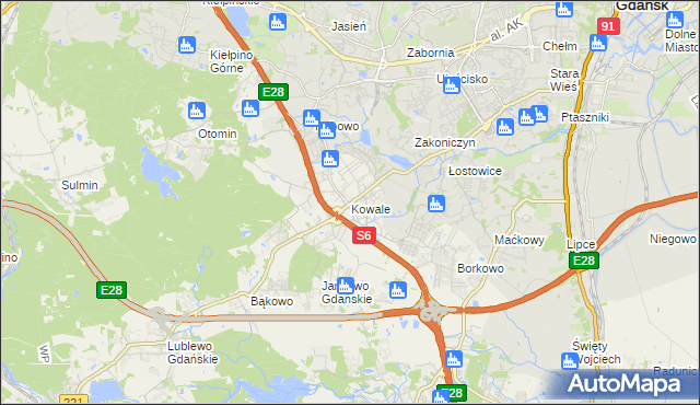 mapa Kowale gmina Kolbudy, Kowale gmina Kolbudy na mapie Targeo