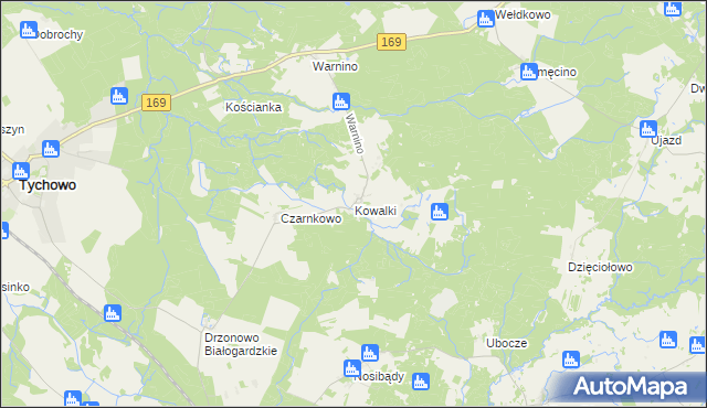 mapa Kowalki gmina Tychowo, Kowalki gmina Tychowo na mapie Targeo