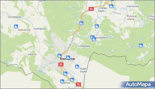 mapa Kowalowa gmina Mieroszów, Kowalowa gmina Mieroszów na mapie Targeo