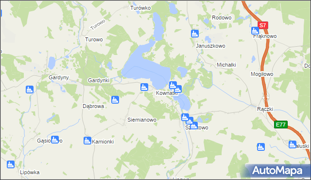 mapa Kownatki gmina Kozłowo, Kownatki gmina Kozłowo na mapie Targeo