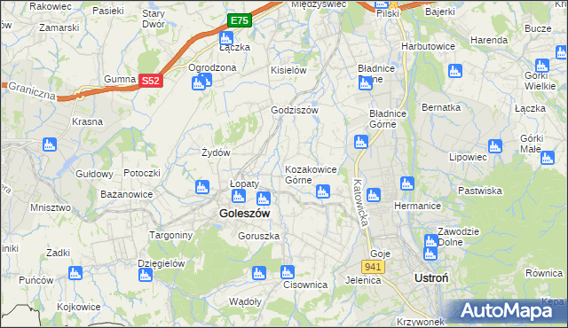 mapa Kozakowice Górne, Kozakowice Górne na mapie Targeo