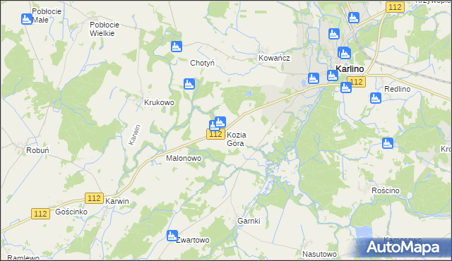 mapa Kozia Góra gmina Karlino, Kozia Góra gmina Karlino na mapie Targeo