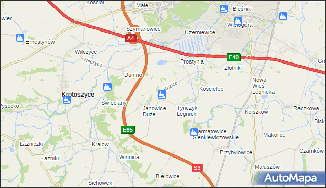 mapa Kozice gmina Krotoszyce, Kozice gmina Krotoszyce na mapie Targeo