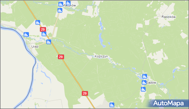 mapa Koziczyn gmina Cybinka, Koziczyn gmina Cybinka na mapie Targeo