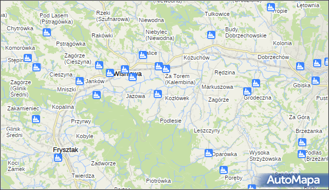 mapa Kozłówek gmina Wiśniowa, Kozłówek gmina Wiśniowa na mapie Targeo