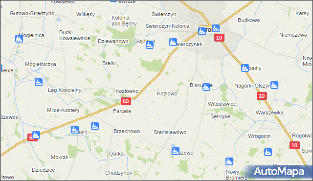 mapa Kozłowo gmina Drobin, Kozłowo gmina Drobin na mapie Targeo