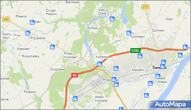 mapa Kozłowo gmina Świecie, Kozłowo gmina Świecie na mapie Targeo