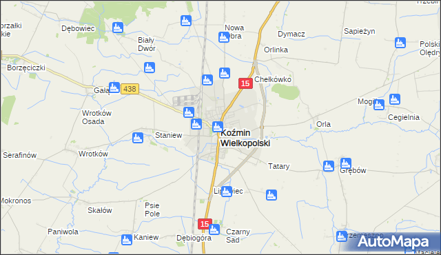 mapa Koźmin Wielkopolski, Koźmin Wielkopolski na mapie Targeo