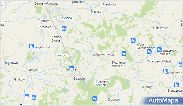 mapa Koźniewo-Łysaki, Koźniewo-Łysaki na mapie Targeo