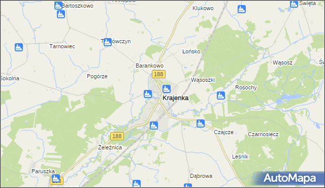 mapa Krajenka, Krajenka na mapie Targeo