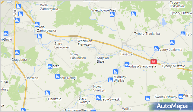 mapa Krajewo Białe, Krajewo Białe na mapie Targeo