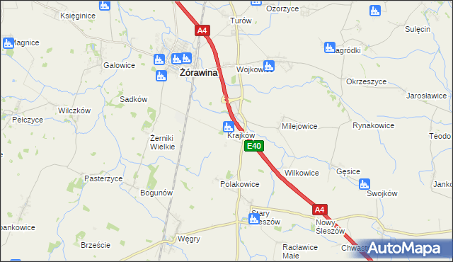 mapa Krajków gmina Żórawina, Krajków gmina Żórawina na mapie Targeo