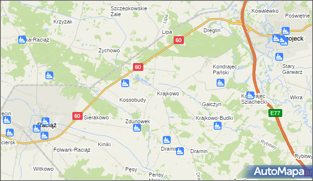mapa Krajkowo gmina Raciąż, Krajkowo gmina Raciąż na mapie Targeo