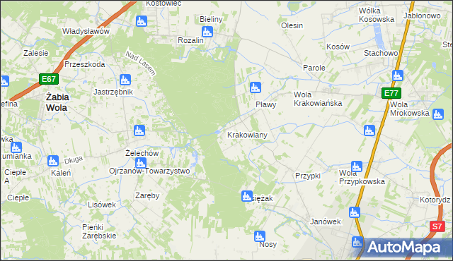 mapa Krakowiany gmina Nadarzyn, Krakowiany gmina Nadarzyn na mapie Targeo