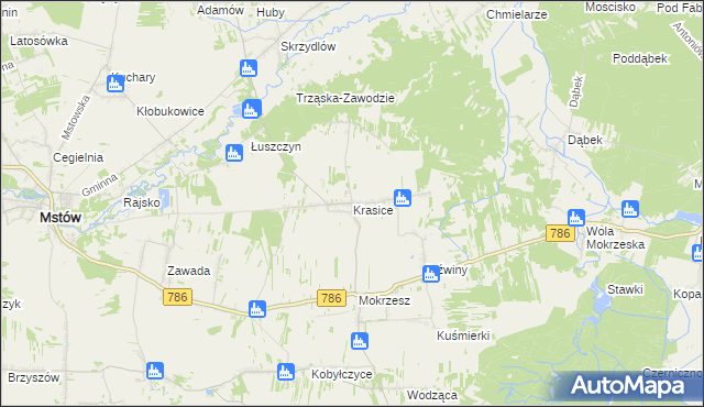 mapa Krasice gmina Mstów, Krasice gmina Mstów na mapie Targeo