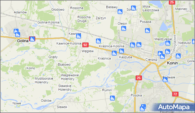 mapa Kraśnica gmina Golina, Kraśnica gmina Golina na mapie Targeo