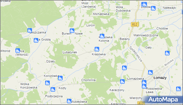 mapa Krasówka gmina Łomazy, Krasówka gmina Łomazy na mapie Targeo