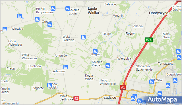 mapa Krępa gmina Lgota Wielka, Krępa gmina Lgota Wielka na mapie Targeo