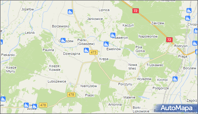 mapa Krępa gmina Poddębice, Krępa gmina Poddębice na mapie Targeo