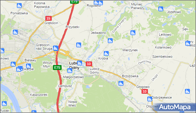 mapa Krobia gmina Lubicz, Krobia gmina Lubicz na mapie Targeo