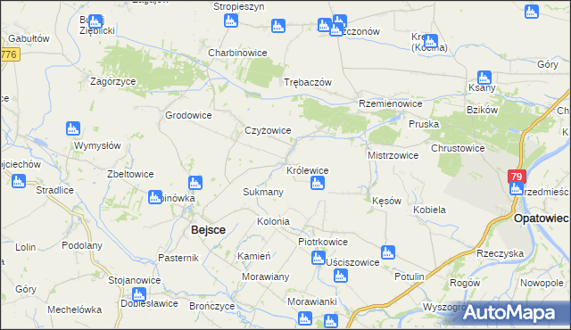 mapa Królewice gmina Bejsce, Królewice gmina Bejsce na mapie Targeo