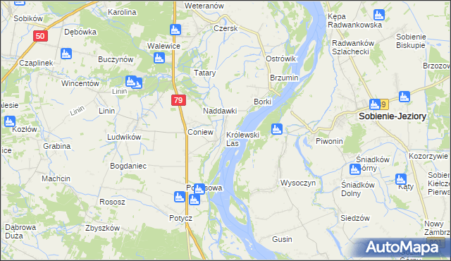 mapa Królewski Las gmina Góra Kalwaria, Królewski Las gmina Góra Kalwaria na mapie Targeo