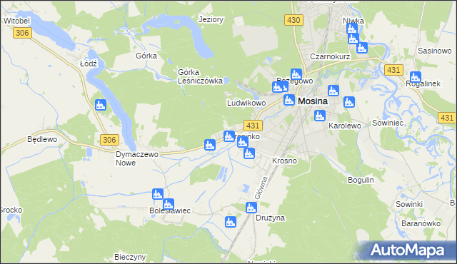 mapa Krosinko gmina Mosina, Krosinko gmina Mosina na mapie Targeo