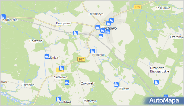 mapa Krosinko gmina Tychowo, Krosinko gmina Tychowo na mapie Targeo