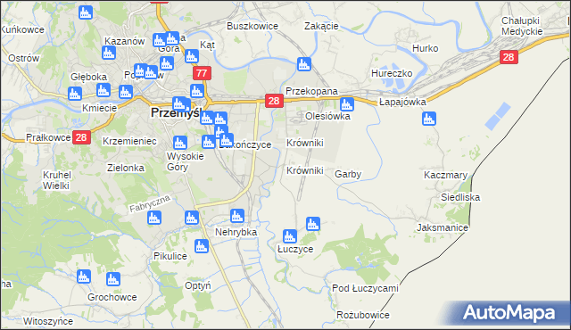 mapa Krówniki gmina Przemyśl, Krówniki gmina Przemyśl na mapie Targeo