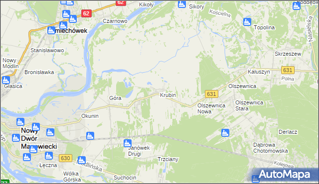 mapa Krubin gmina Wieliszew, Krubin gmina Wieliszew na mapie Targeo