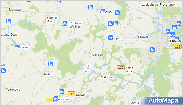 mapa Krukowo gmina Karlino, Krukowo gmina Karlino na mapie Targeo