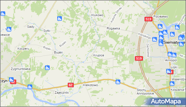 mapa Krupice gmina Siemiatycze, Krupice gmina Siemiatycze na mapie Targeo