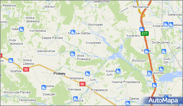 mapa Kruszew gmina Pniewy, Kruszew gmina Pniewy na mapie Targeo