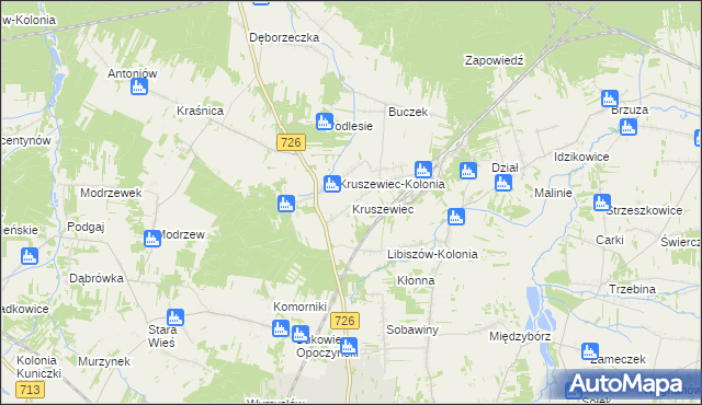 mapa Kruszewiec gmina Opoczno, Kruszewiec gmina Opoczno na mapie Targeo