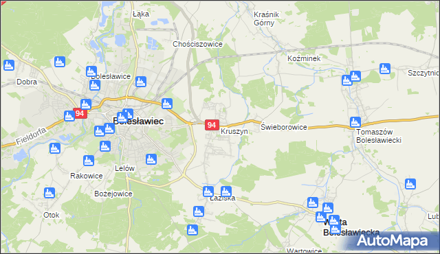 mapa Kruszyn gmina Bolesławiec, Kruszyn gmina Bolesławiec na mapie Targeo