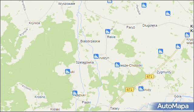 mapa Kruszyn gmina Krypno, Kruszyn gmina Krypno na mapie Targeo