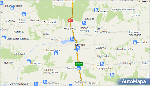 mapa Krynice powiat tomaszowski, Krynice powiat tomaszowski na mapie Targeo
