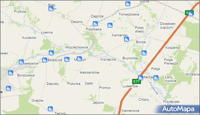 mapa Krzcięcice, Krzcięcice na mapie Targeo